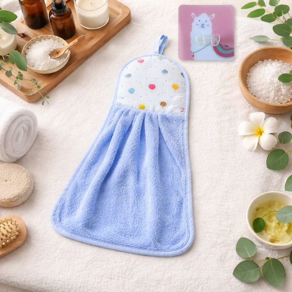 AuraWeave Soft Hanging Hand Towel with Self Adhesive Wall Hook Combo | Quick-Dry Washbasin Towel