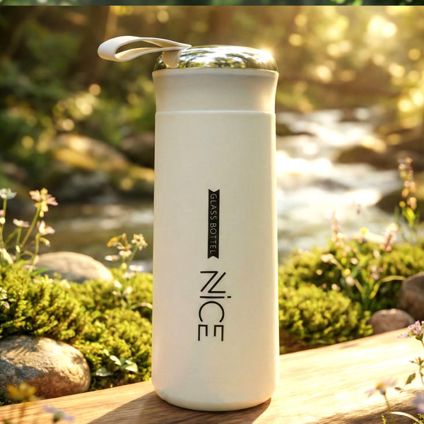 LumiFlask Premium White Glass Water Bottle for Travel & Daily Hydration (1 Pc, 400 ML)