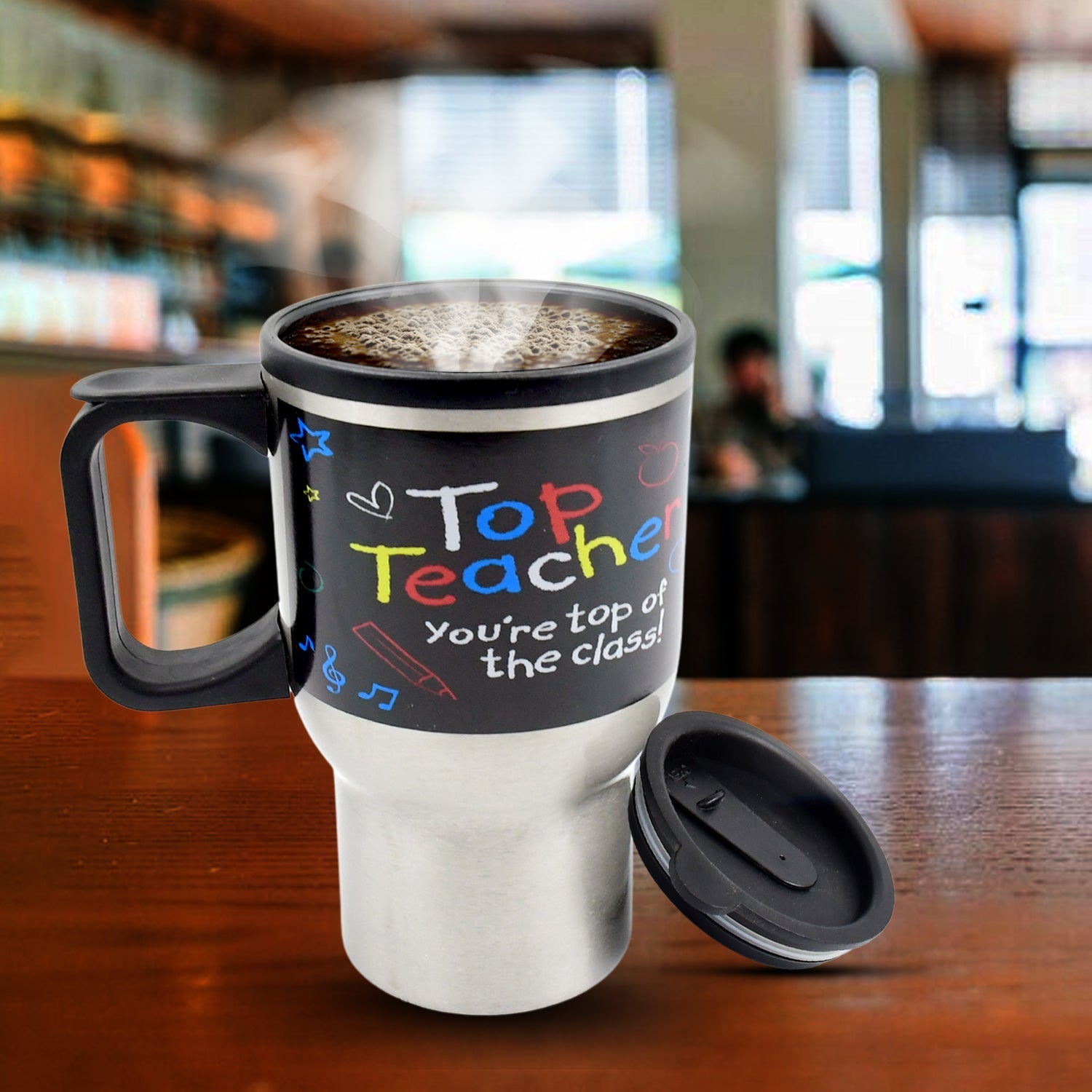 Stainless Steel Insulated Travel Mug - Double-Walled Vacuum Cup Lid & Handle, Tumbler