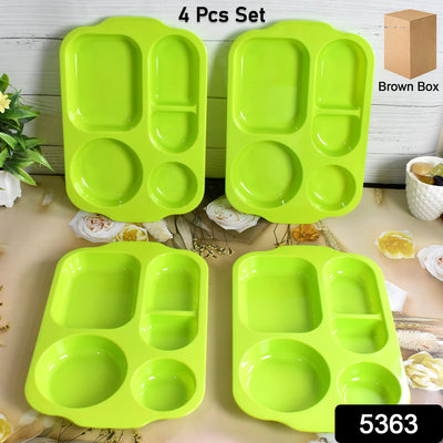 TuffDine Unbreakable Plastic Food Plates | 5 Compartment Square Tray