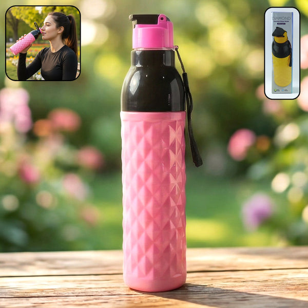 DiaCrystal Diamond Pattern Plastic Water Bottle | 1000 ML Leakproof Drinking Bottle (1 Pc)
