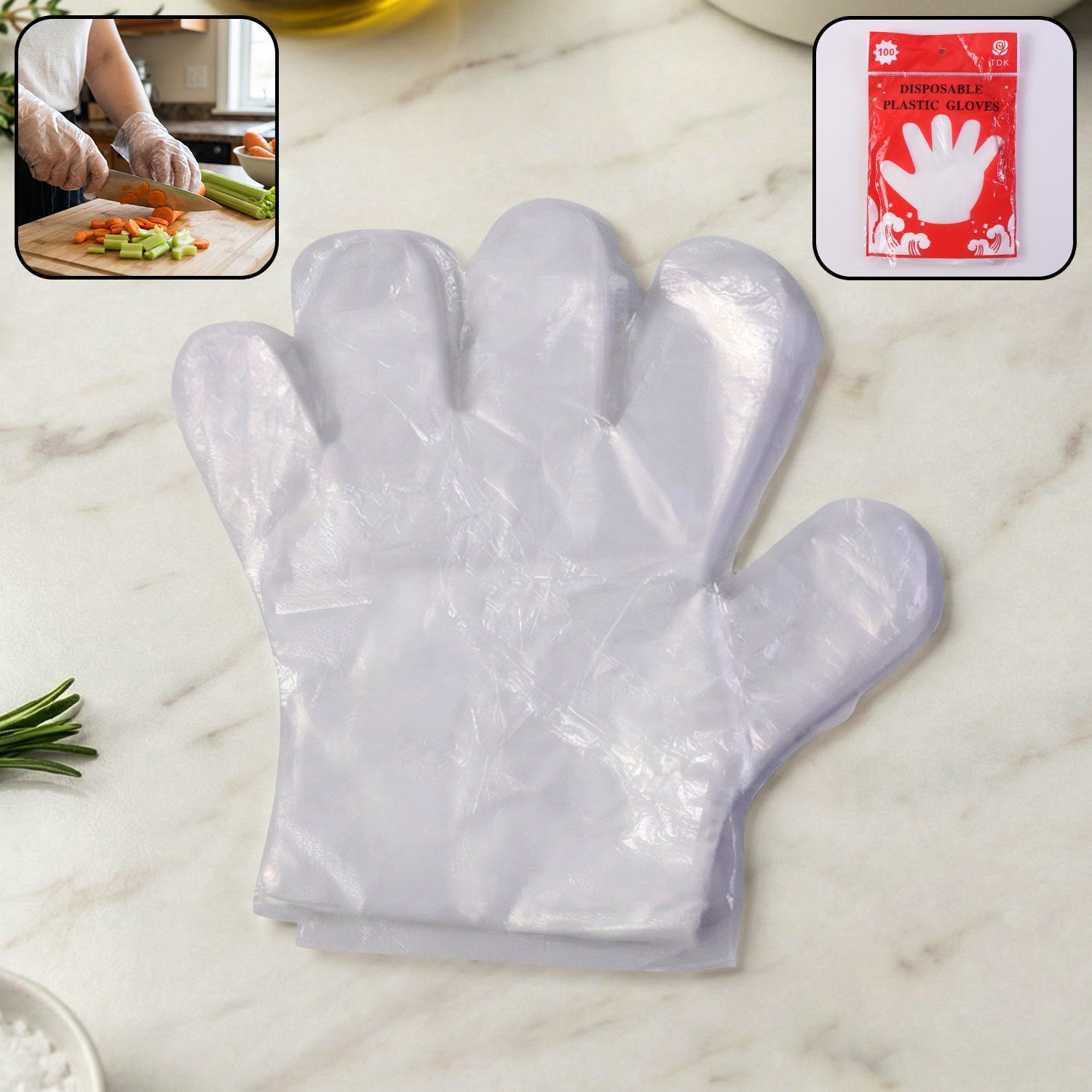 ClearGuard Disposable Transparent Plastic Gloves | Food-Safe Cooking & Baking Mitts (100 Piece Pack)