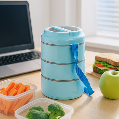 3 Tier Insulated Lunch Box Set | Handle & Shoulder Strap | 1 Set