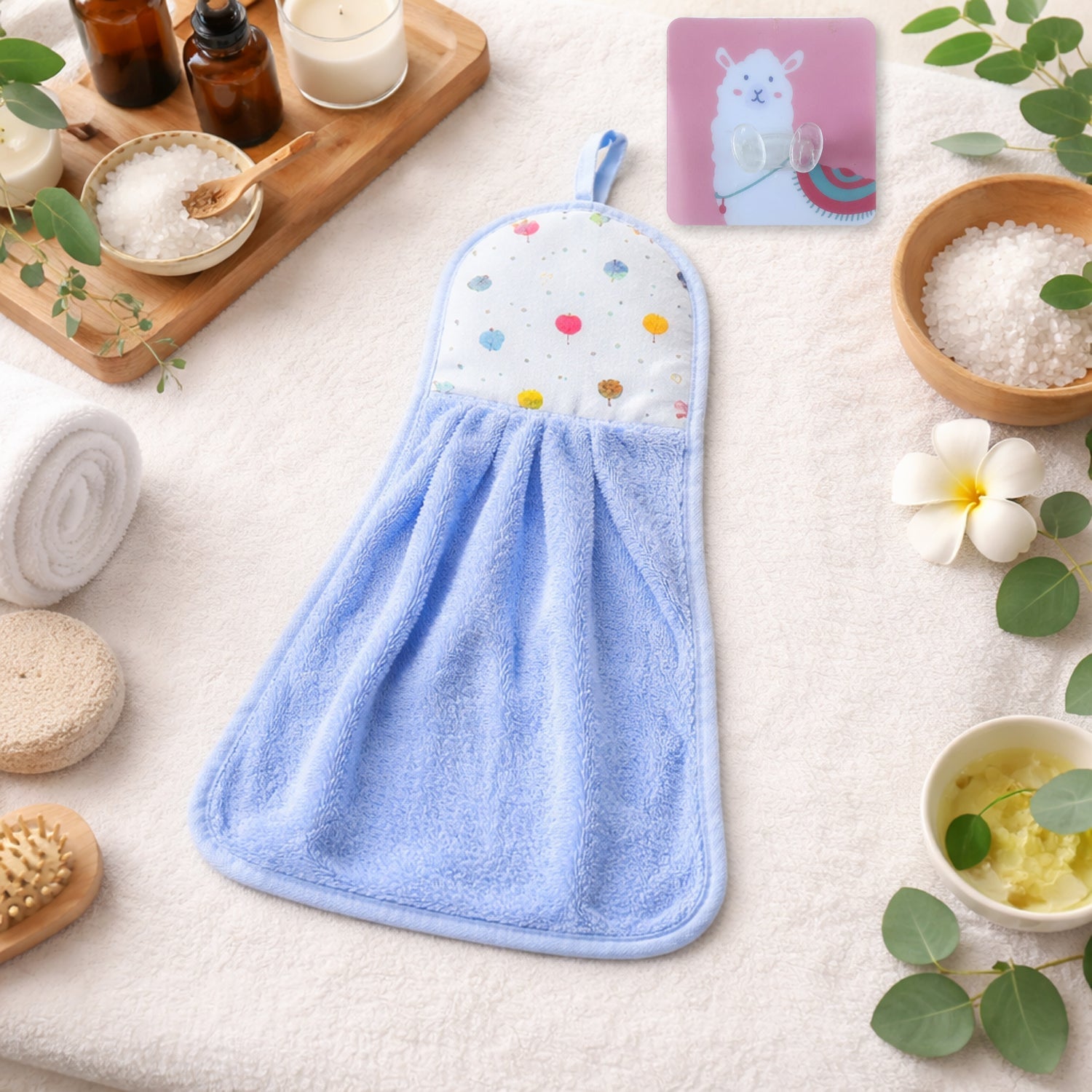 AuraWeave Soft Hanging Hand Towel with Self Adhesive Wall Hook Combo | Quick-Dry Washbasin Towel