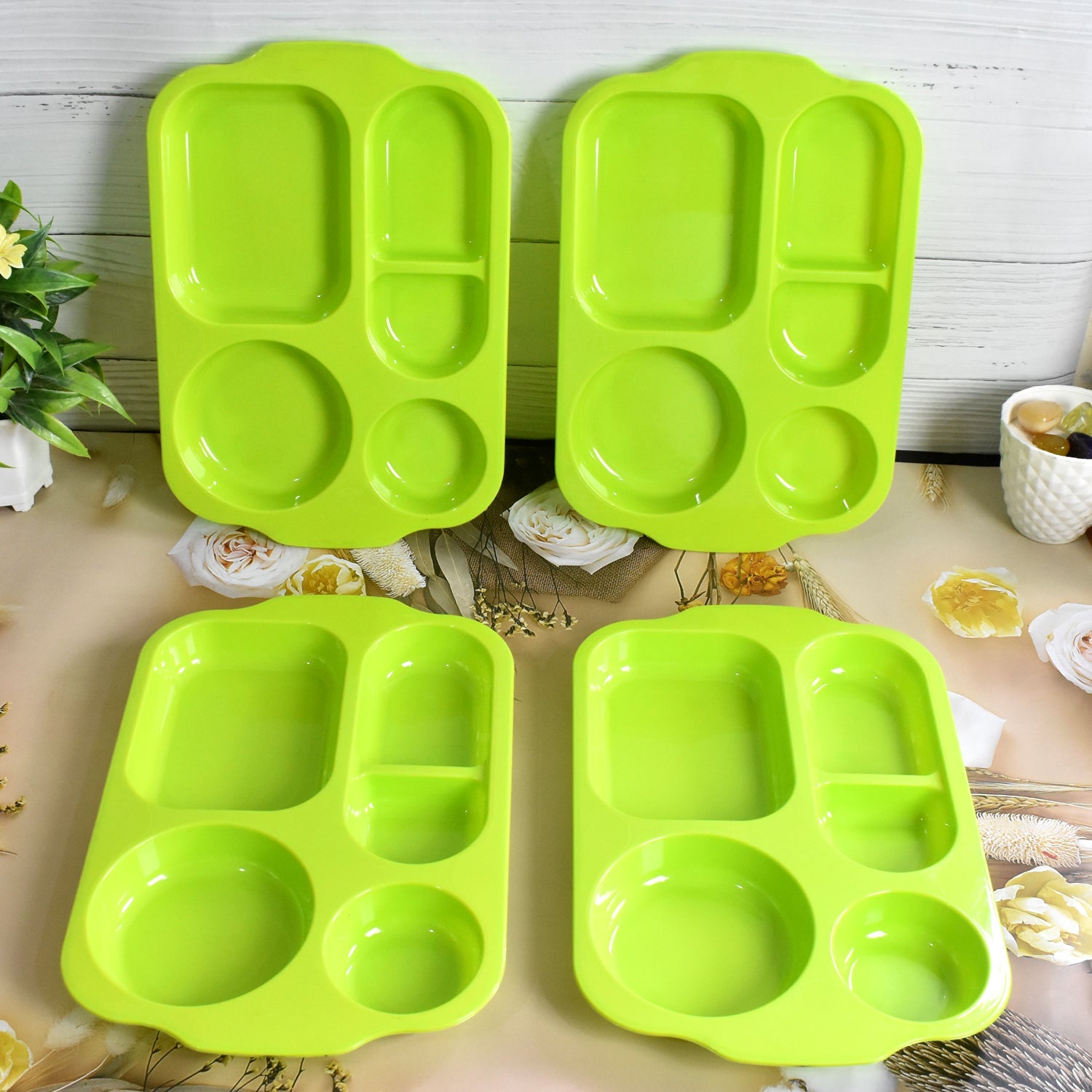 TuffDine Unbreakable Plastic Food Plates | 5 Compartment Square Tray