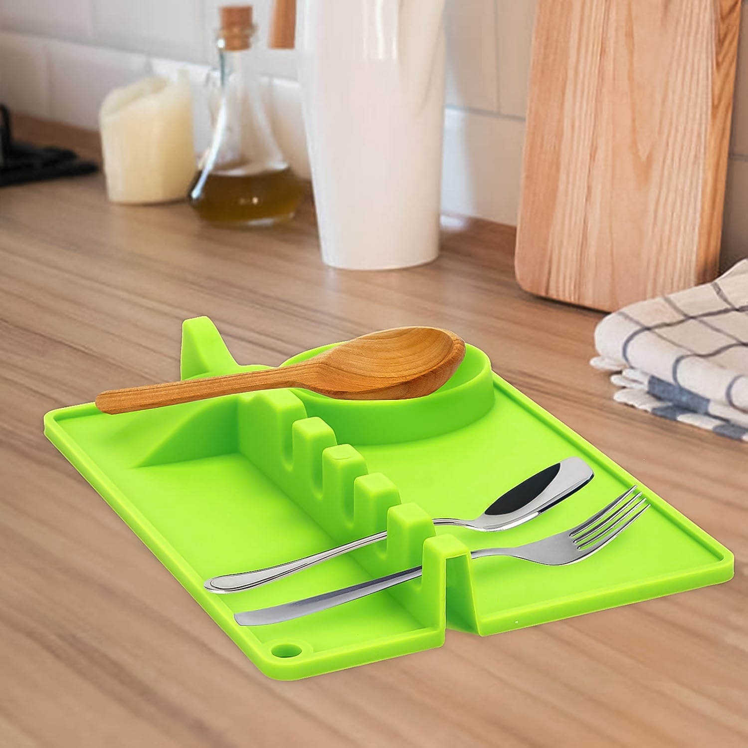 4-Slots Silicone Multifunctional Spoon Holders Fork Spatula Rack (1 Pc)