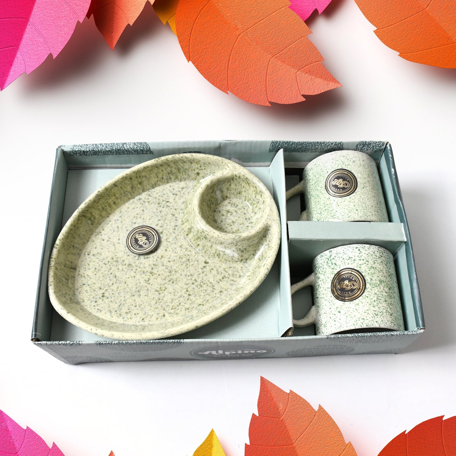 Ceramic Tea/Coffee Cup Set - Alpino 3-Piece 2-Compartment Serving Platter (BPA-Free)