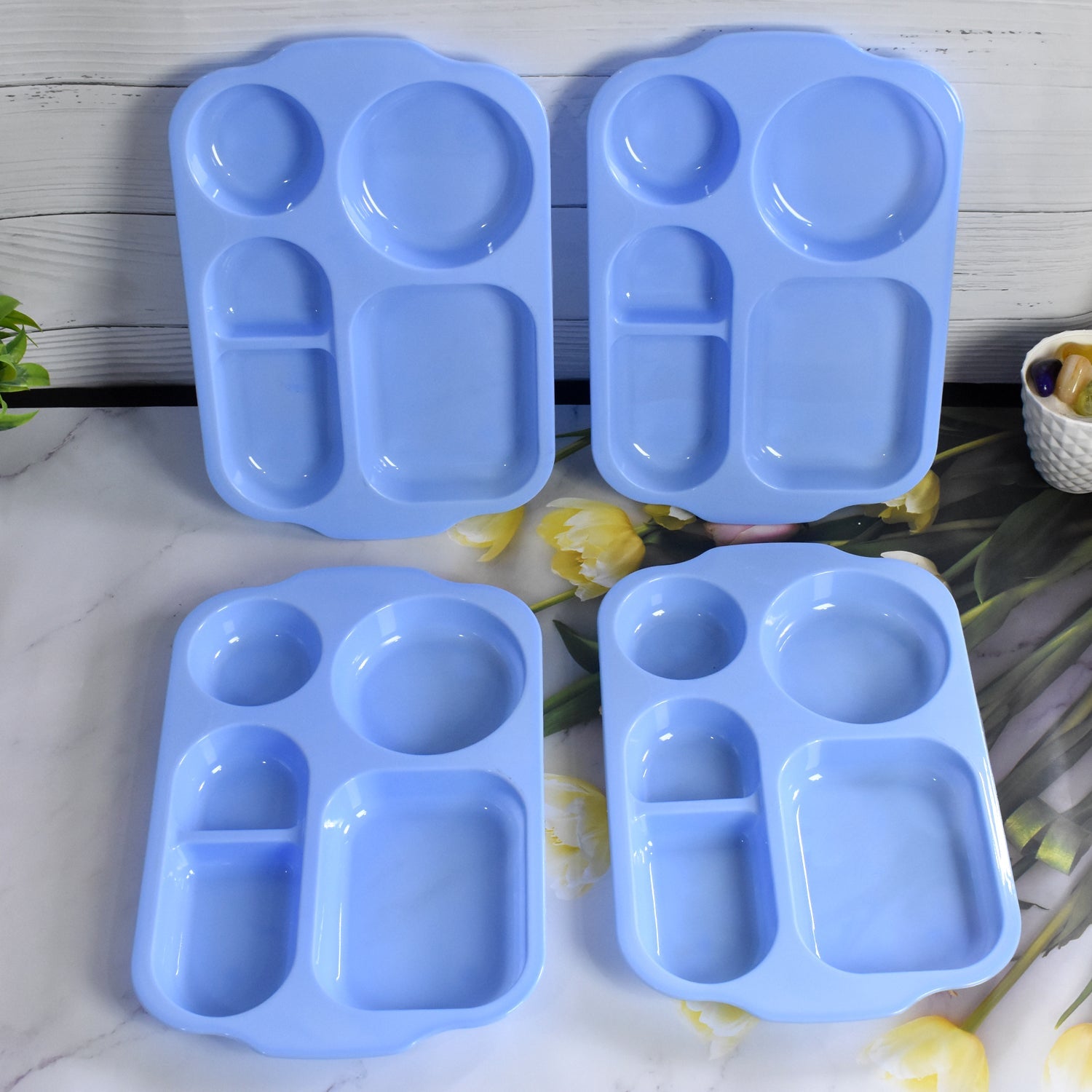 TuffDine Unbreakable Plastic Food Plates | 5 Compartment Square Tray