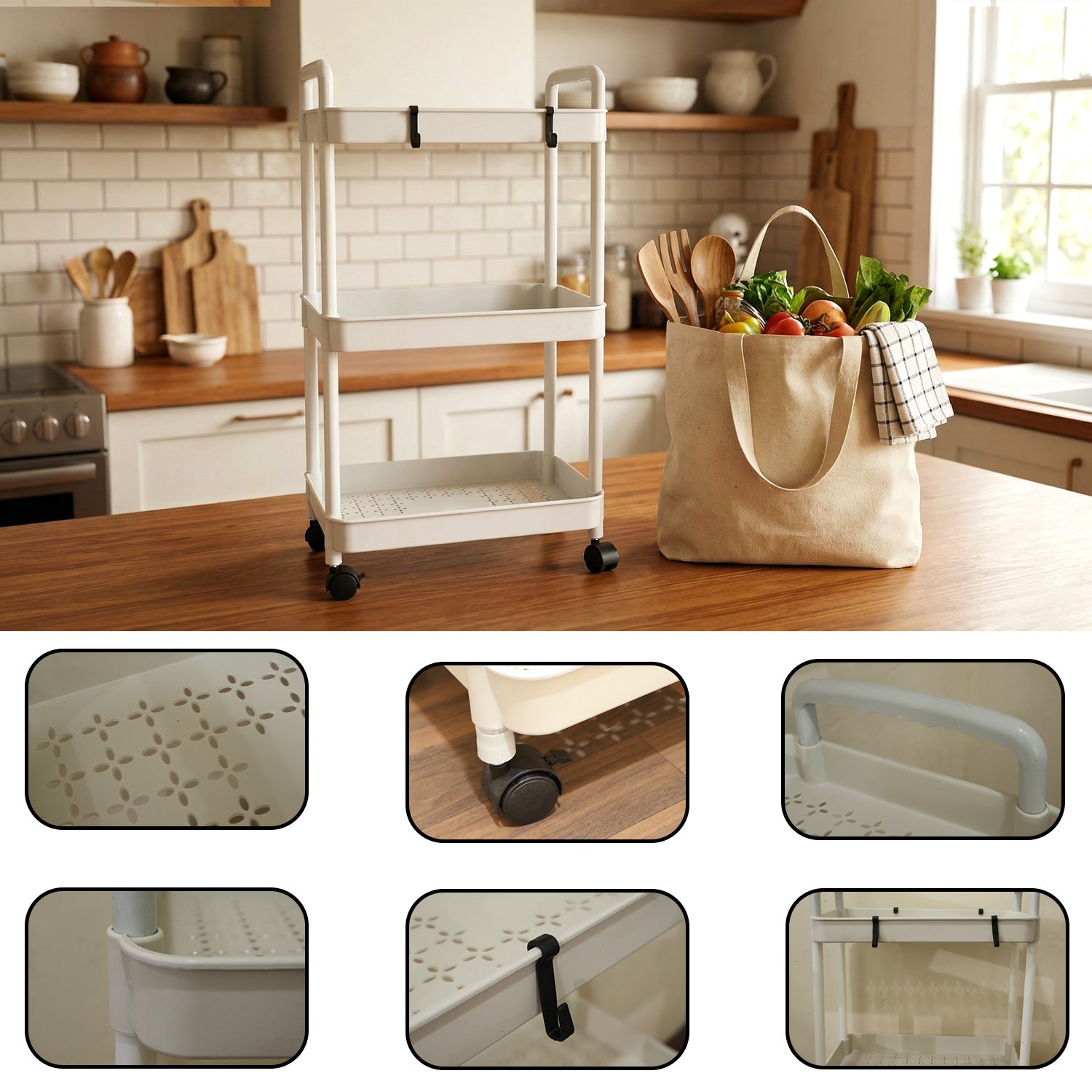 3 Layer Multipurpose Rolling Storage Trolley (1 Pc)