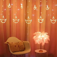 12 Diya Curtain String Lights, Window Curtain Lights (White Color)