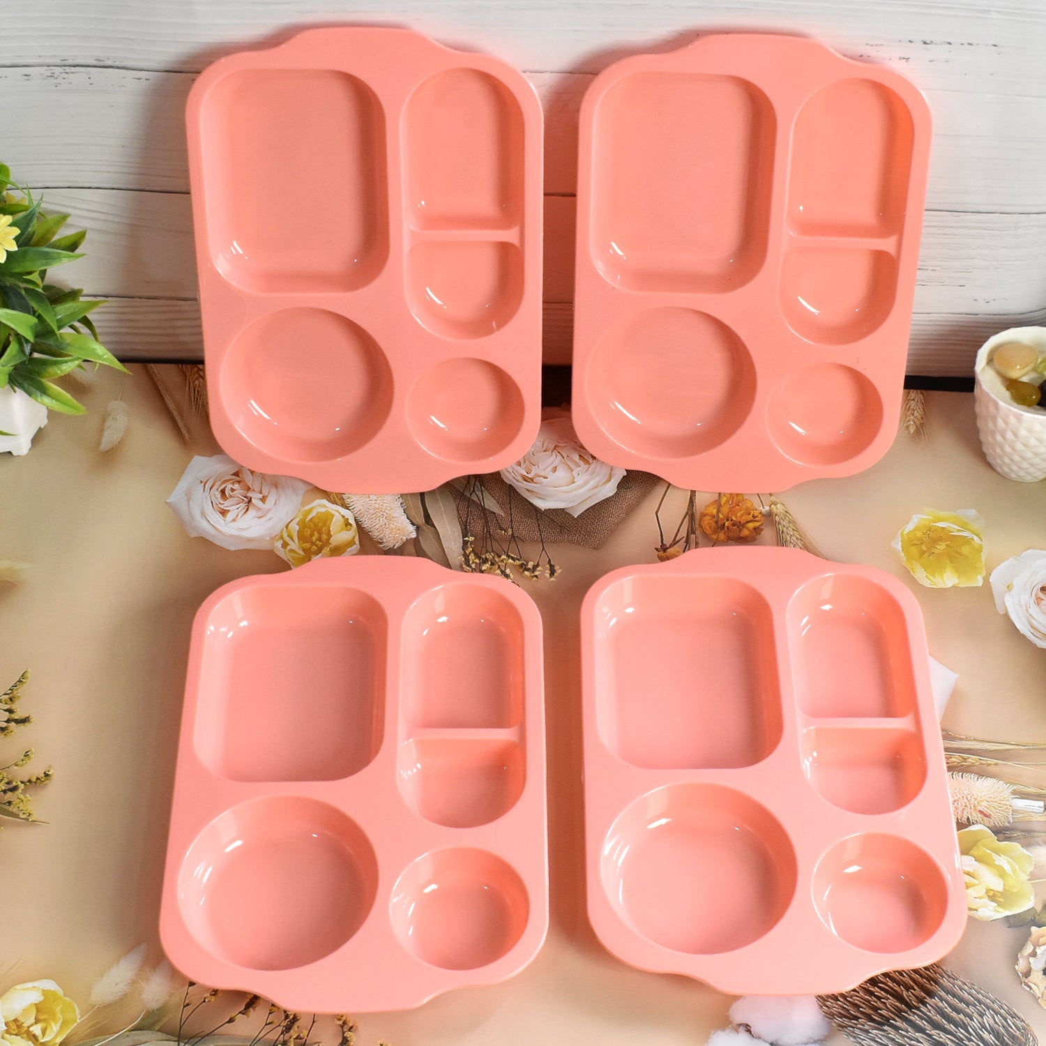 TuffDine Unbreakable Plastic Food Plates | 5 Compartment Square Tray