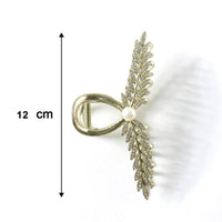 Luxury Leaf Design Pearl Hair Claw Clip for Women (1 Pc)