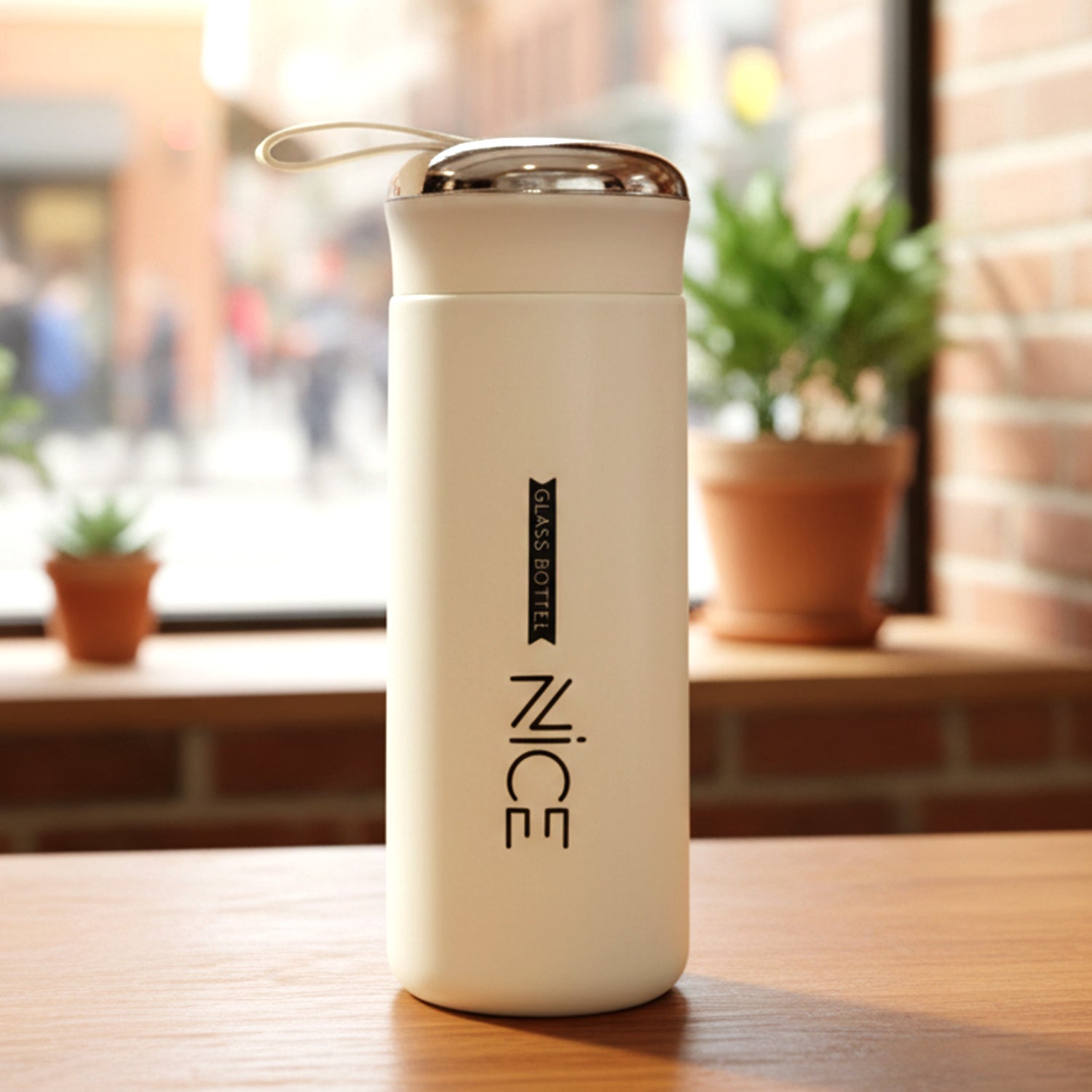 LumiFlask Premium White Glass Water Bottle for Travel & Daily Hydration (1 Pc, 400 ML)