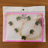 Traditional Green Lotus Design Necklace with Stud Earrings Set(1 Set)