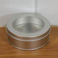 Round Metal Storage Tin Box with Transparent Window Lid (1 Pc, 9.5 x 9.5 Cm)