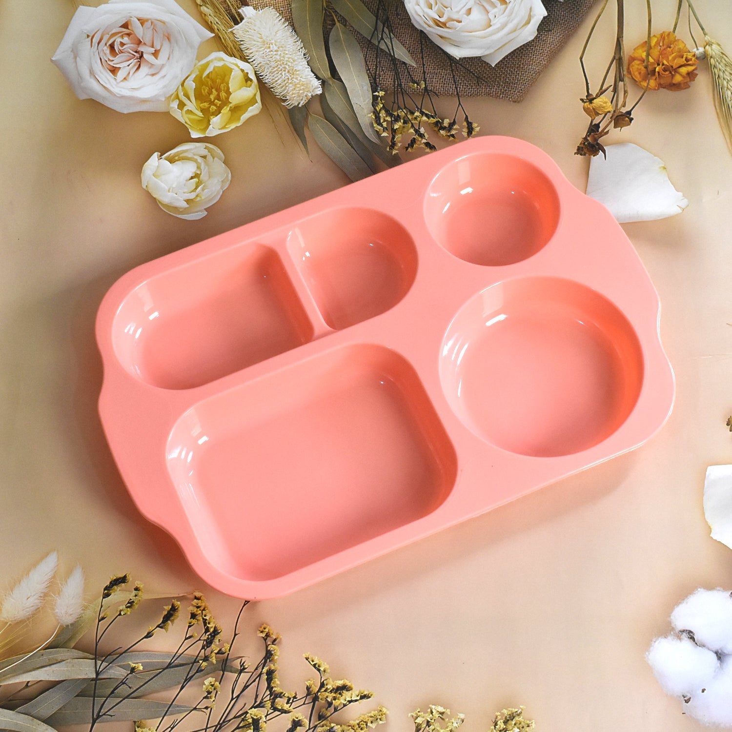 TuffDine Unbreakable Plastic Food Plates | 5 Compartment Square Tray