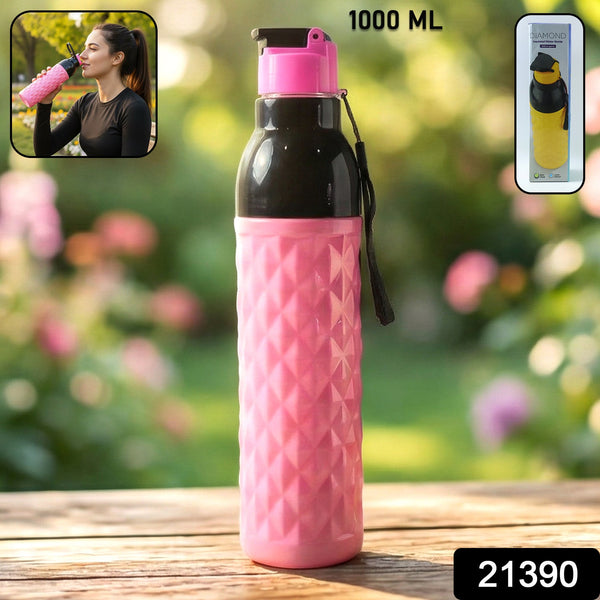 DiaCrystal Diamond Pattern Plastic Water Bottle | 1000 ML Leakproof Drinking Bottle (1 Pc) view 2