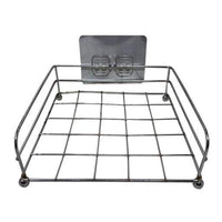 Stainless steel wall mount stand for set-top box organization.