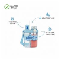 2in1 Dual Compartment Water Bottle with Straw & Adjustable Shoulder Straps (1 Pc/Multi color)