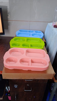 TuffDine Unbreakable Plastic Food Plates | 5 Compartment Square Tray