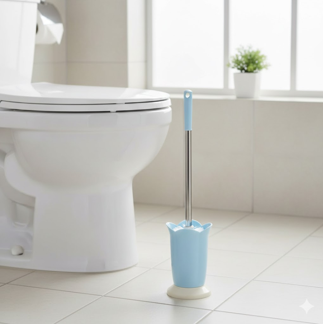 SaniScrub Toilet Plastic Brush with Holder Stand for Indian & Western Toilets