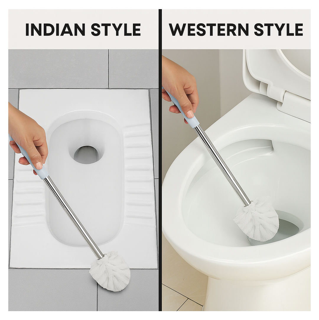 SaniScrub Toilet Plastic Brush with Holder Stand for Indian & Western Toilets