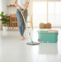 Spin Mop with Bigger Wheels and Plastic Auto Fold Handle for 360 Degree Cleaning