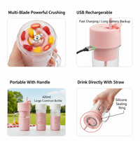 Portable Crusher Juicer With Handle & Straw, USB Rechargeable Multi Blades (420 ML)
