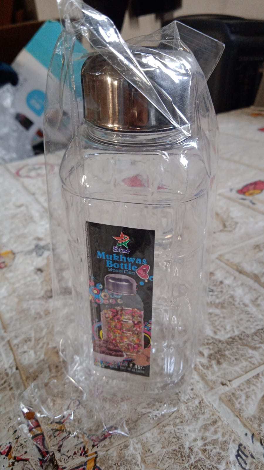 Plastic Transparent Mukhwas Bottle With Steel Cap Kitchen Storage Bottle (1 Pc)