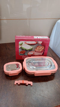 Stainless Steel Leak Proof Air Tight Lunch Boxes (900ML+200ML Approx / 2 Pc Set)