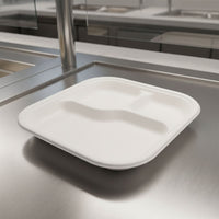 Vegnar Compostable Bagasse 3-Compartment Square Meal Plate