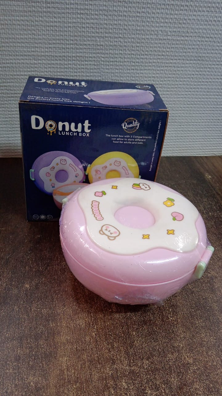 Cute Donut Shape Insulated Lunch Box | 3 Compartment | Mix Color