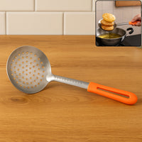 Colander Spoon, Non Slip Hand Polished Thickened Hot Pot Spoon for Kitchen for Restaurant, Stainless Steel Cooking Colander Skimmer Slotted Spoon Kitchen Strainer Ladle with Long Handle for Kitchen Cooking Baking (35 Cm)