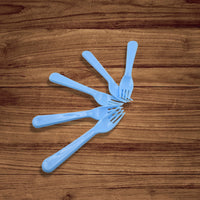 Durable plastic serving forks, 5-piece set, reusable and heavy-duty.