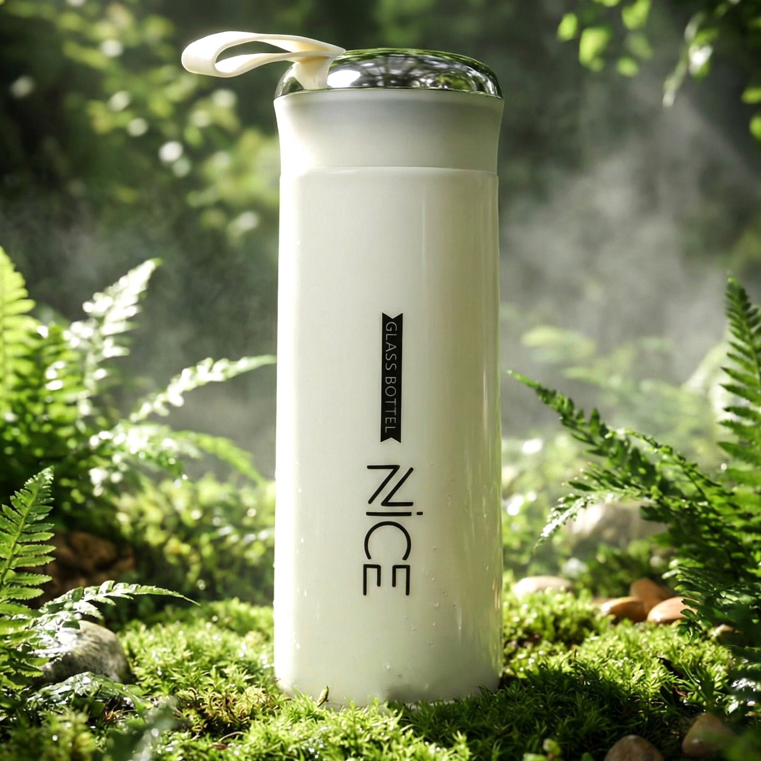 LumiFlask Premium White Glass Water Bottle for Travel & Daily Hydration (1 Pc, 400 ML)