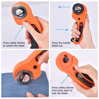 Manual sewing roller cutter with detailed blade and handle