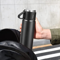 Stainless Steel Vacuum Flask Set with 3 Steel Cups Combo (500ml)