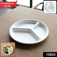 Vegnar 10 Inch 3-Compartment Round Compostable Bagasse Plate (10 Pc)