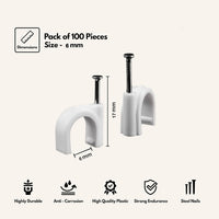 Premium Cable Management Nail Clips for Wire Organization (100 Pc / 6mm)