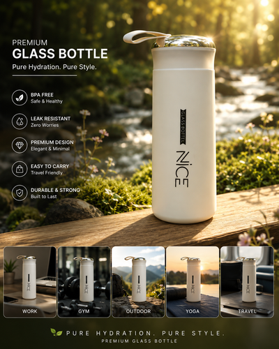 LumiFlask Minimalist White Glass Water Bottle | Premium 400 ML Sleek Hydration Bottle