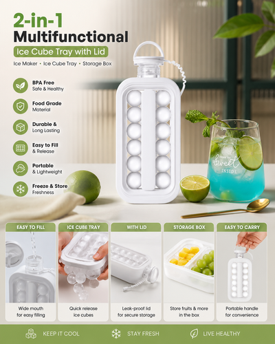 FlexiFreeze Foldable Ice Tray with Lid | 2-in-1 Ice Ball Maker Kettle