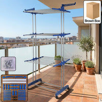 3 Layer Foldable Clothes Drying Stand Rack with Wheels (1 Pc)