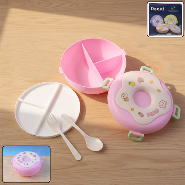 Cute Donut Shape Insulated Lunch Box | 3 Compartment | Mix Color