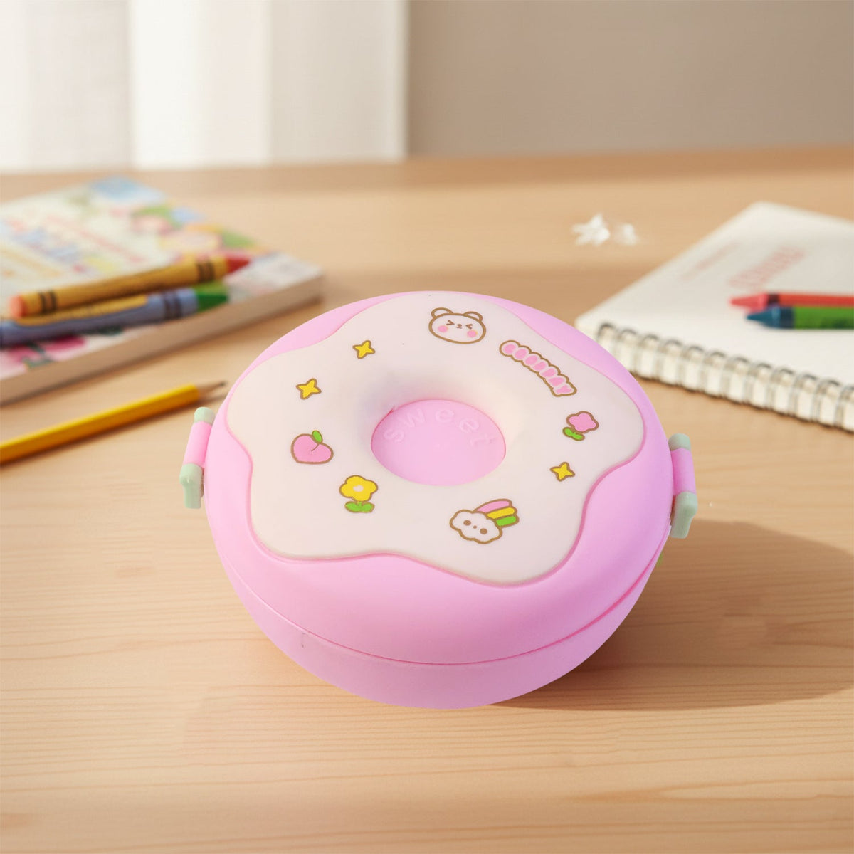 Cute Donut Shape Insulated Lunch Box | 3 Compartment | Mix Color