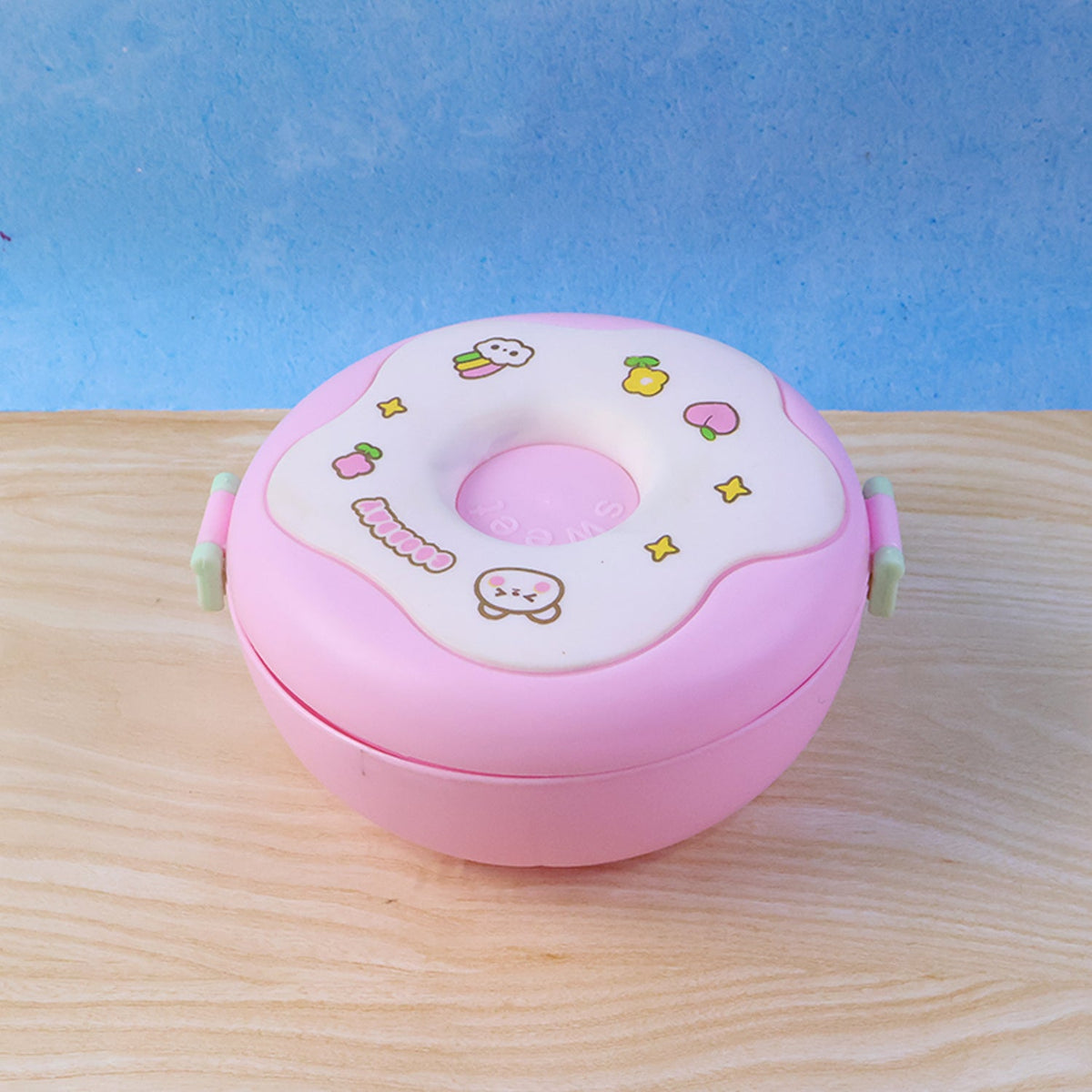 Cute Donut Shape Insulated Lunch Box | 3 Compartment | Mix Color