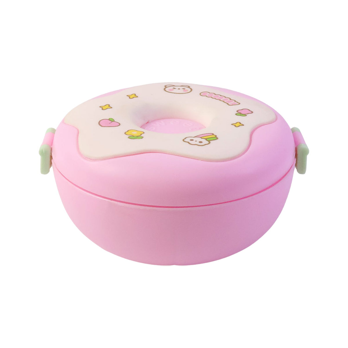 Cute Donut Shape Insulated Lunch Box | 3 Compartment | Mix Color