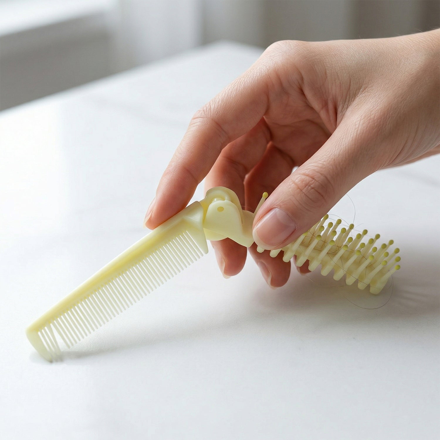 DualBristle 2 In 1 Foldable Hair Comb with Brush | Compact Pocket Hair Organizer (1 Pc)