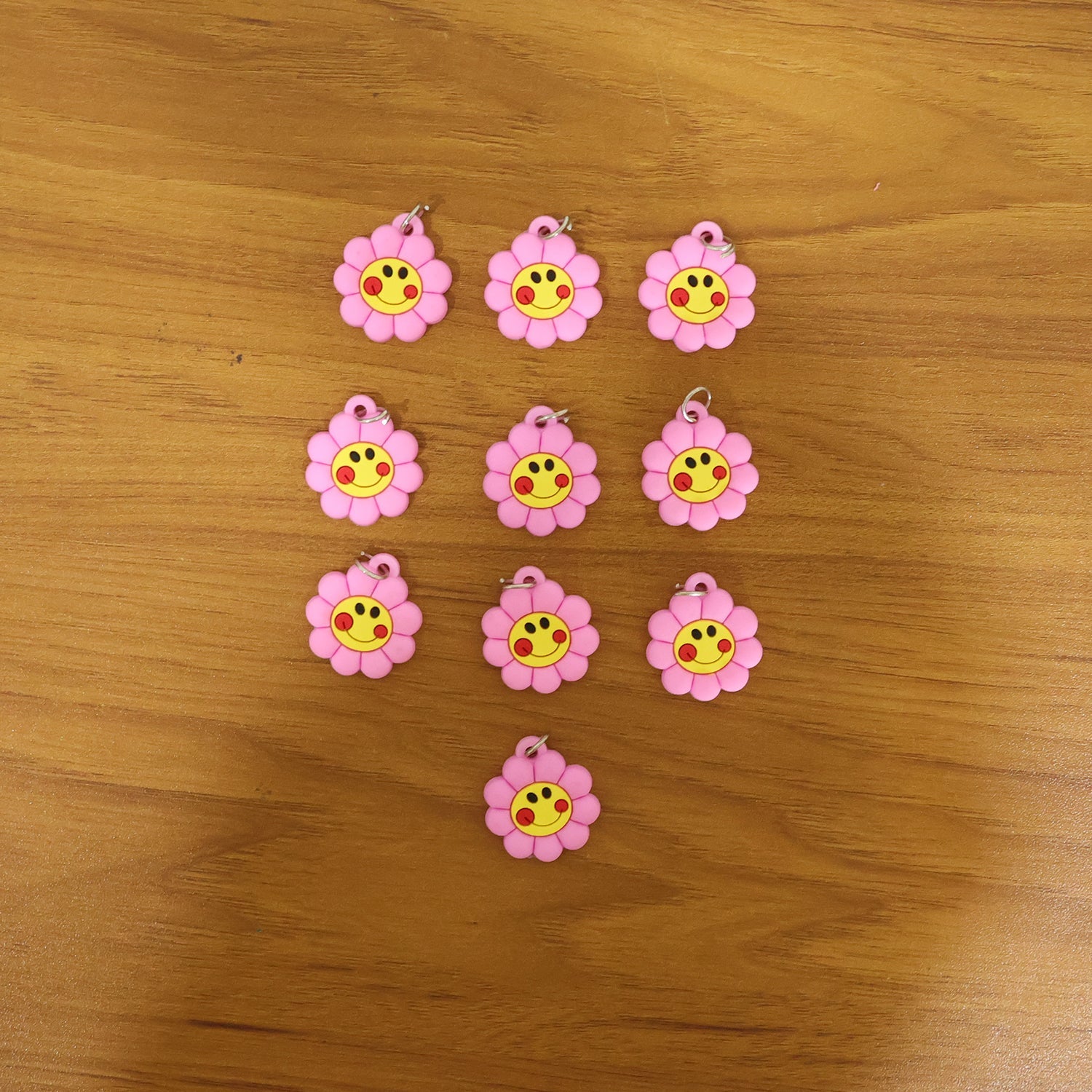 Cute Smiley Flower Shape Bag Charm Keychain Set (10 Pc)
