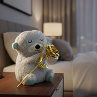 Teddy Bear with Artificial Golden Rose Flower Gift Set (2 Pc)