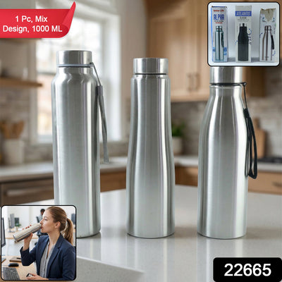 HydroSteel Premium Stainless Steel Water Bottle | 1000ML Sleek Daily Flask (1 Pc, Mix Design)